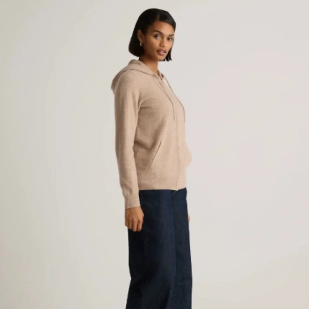 NWT Quince Mongolian Cashmere Full-Zip Hoodie Womens S Oatmeal - Picture 4 of 7